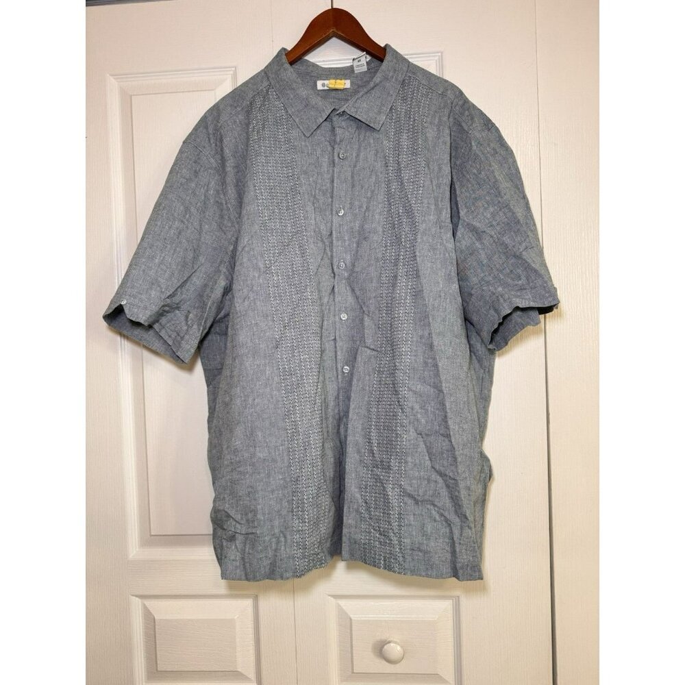 Cubavera Blue Linen Blend Guayabera Shirt Mens 4X Short Sleeve Button Front